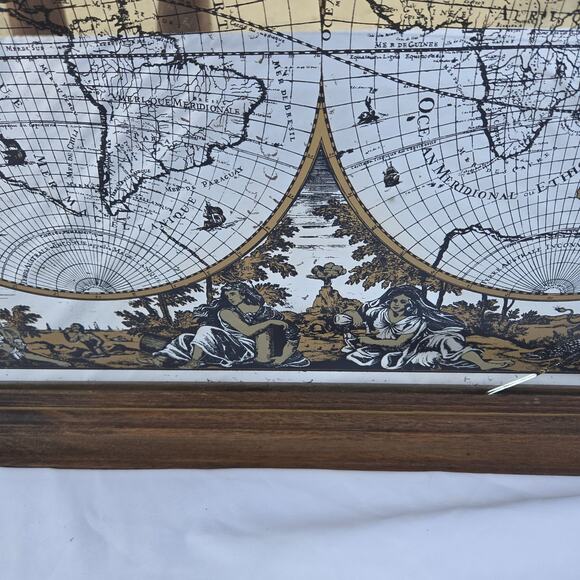 Vintage Frame Mirror Mappe Monde Du Globe World Map by Jan Barend Elwe 23 x 28 - Picture 9 of 16